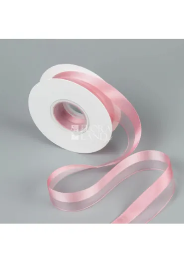 Стрічка органза+атлас рожева 2,5см*23 ярд 